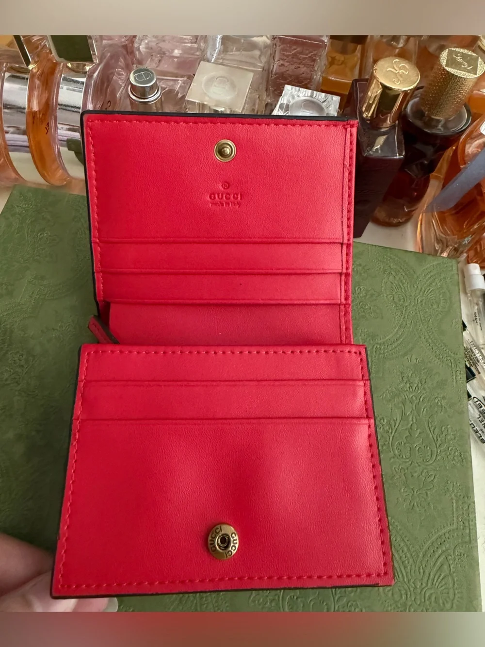 Gucci Beige/Gray GG Supreme Wallet with Red Cherry and Green Leaf